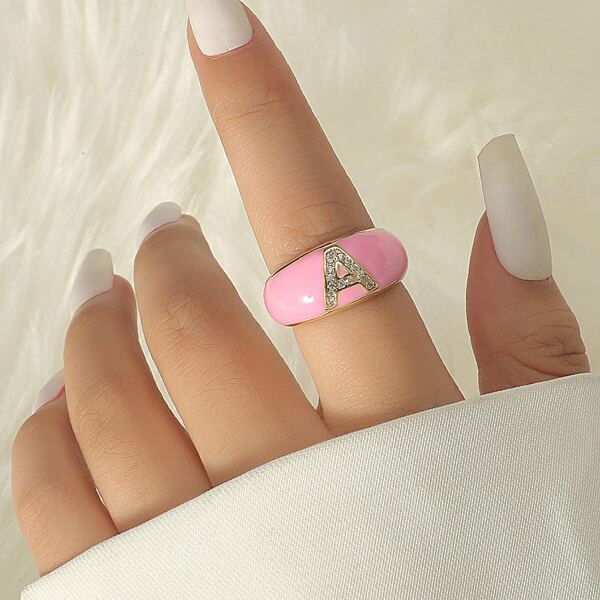 

Zircon Letter Decor Ring, Pink