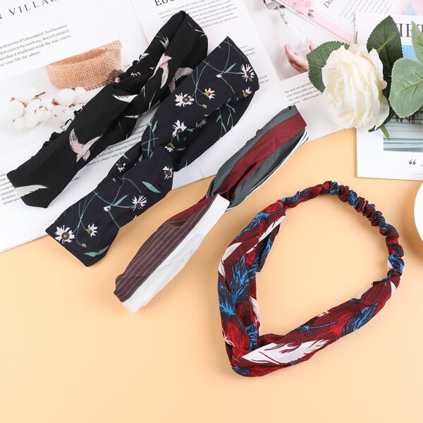 

4pcs Toddler Girls Flower Print Hair Band, Multicolor