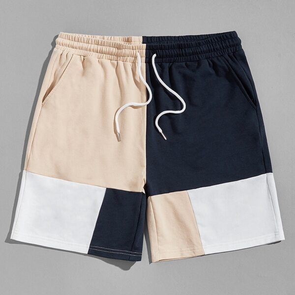 

Men Drawstring Waist Colorblock Track Shorts, Multicolor