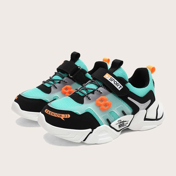 

Boys Colorblock Velcro Strap Mesh Chunky Sneakers, Green