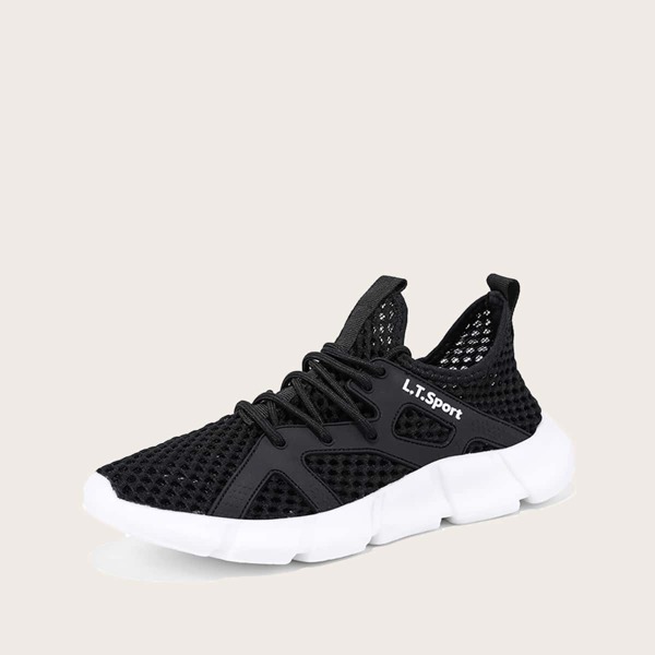 

Men Letter Graphic Lace-up Decor Sneakers, Black