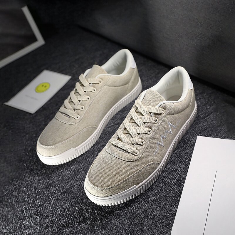 

Guys Embroidery Lace Up Canvas Shoes, Beige