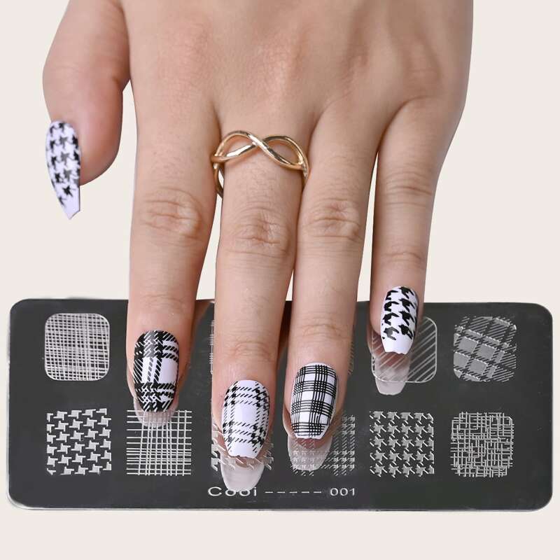 

9pcs Houndstooth Nail Art Stamping Scraper Plate Tool Set, Silver