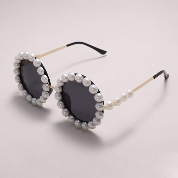 

Faux Pearl Decor Round Frame Sunglasses