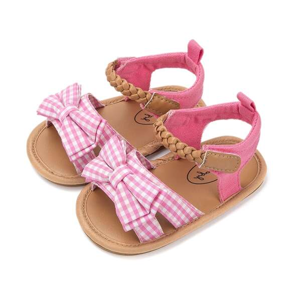 

Baby Girl Bow Decor Gingham Graphic Sandals, Pink