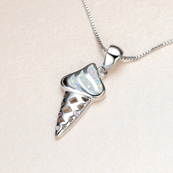 

Zircon Ice Cream Charm Necklace, Silver