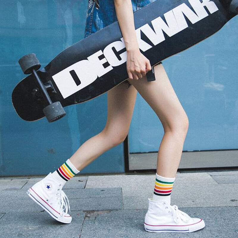 

1pair Colorful Striped Crew Socks, White
