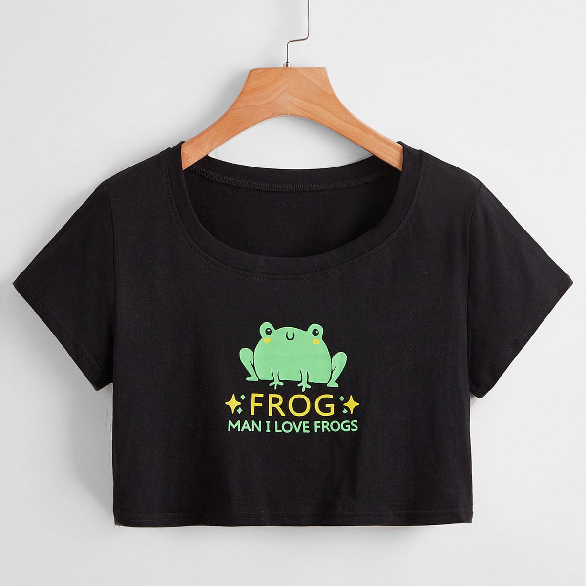 

Letter Cartoon Frog Graphic Crop Tee, Black
