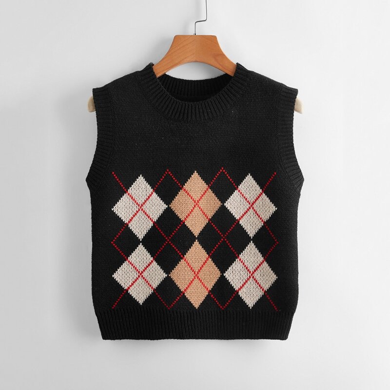 

Argyle Pattern Sweater Vest, Black