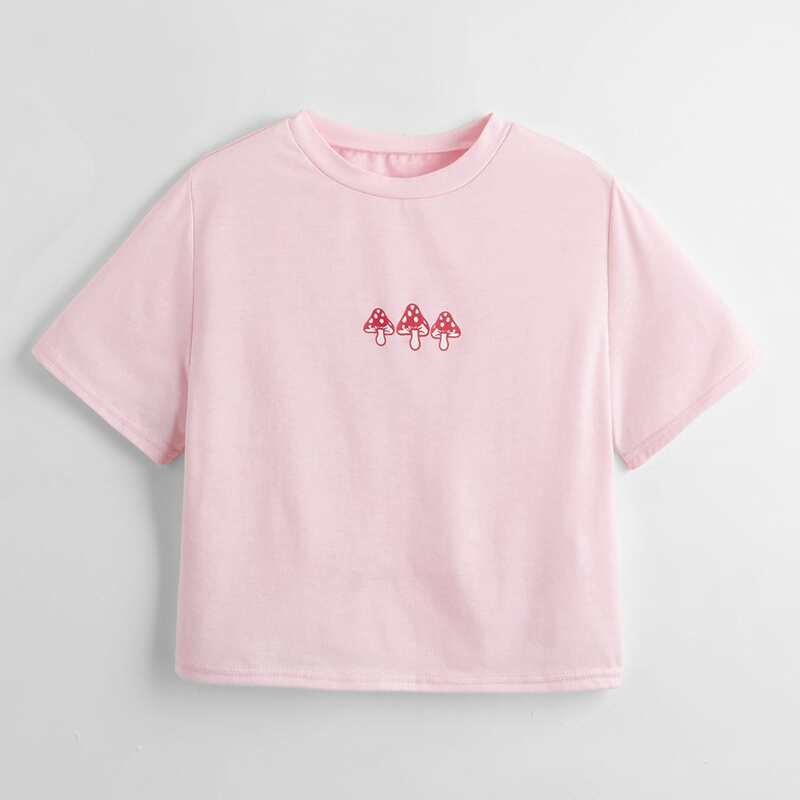 

Mushroom Graphic Tee, Baby pink