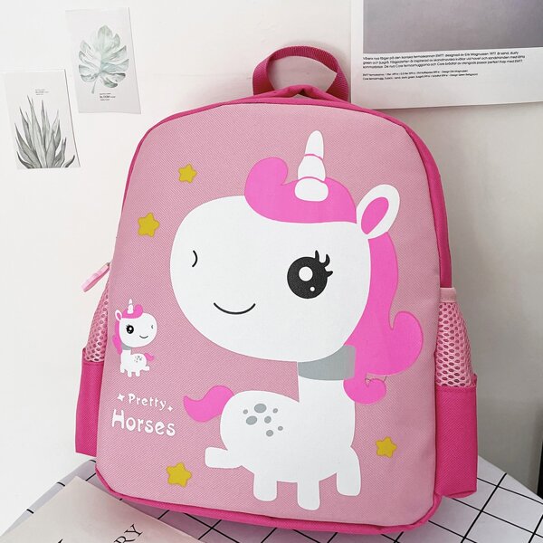 

Girls Cartoon Graphic Backpack, Pink