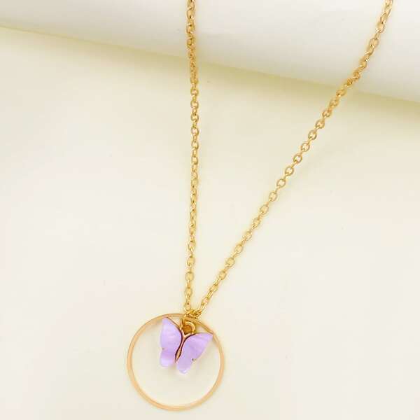 

Butterfly Charm Necklace, Purple