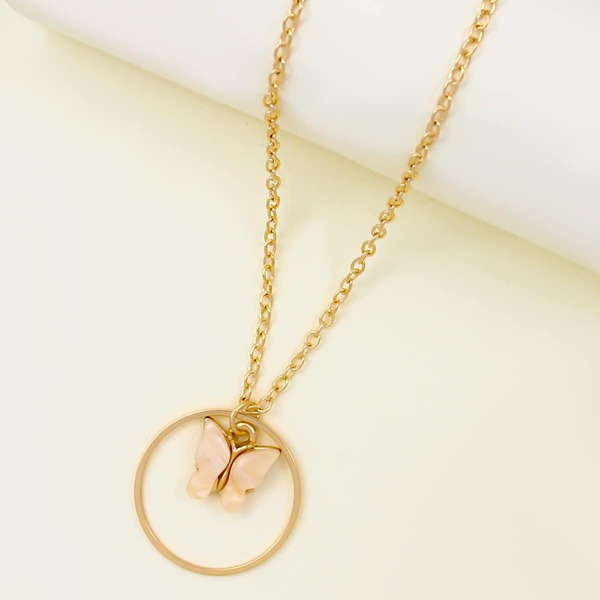 

Butterfly Charm Necklace, Dusty pink