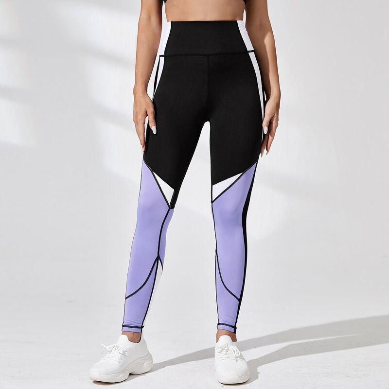 

Absorbs Sweat Color Block Sports Leggings, Multicolor