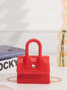 Girls Patent Chain Satchel Bag - Red - View 1