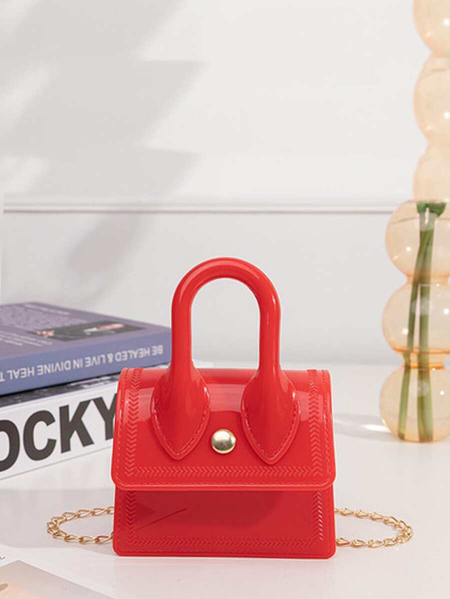 Girls Patent Chain Satchel Bag - Red - View 1