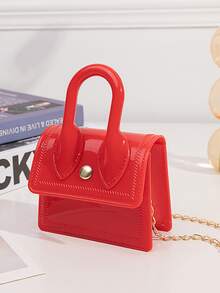 Girls Patent Chain Satchel Bag - Red - View 2