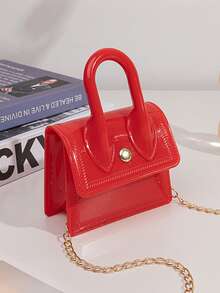 Girls Patent Chain Satchel Bag - Red - View 3