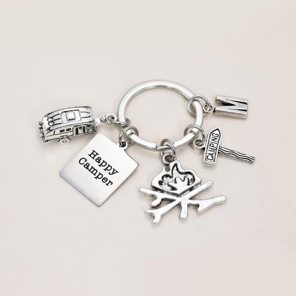 

Letter Graphic Geo Charm Keychain, Silver