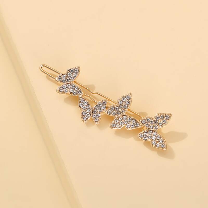 

1pc Rhinestone Butterfly Hair Clip, Gold