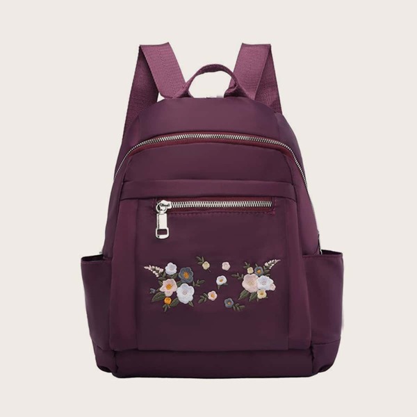 

Floral Embroidered Backpack, Purple