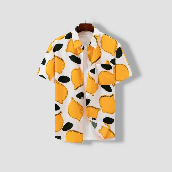 

Men 1pc Random Print Button Up Shirt, Multicolor