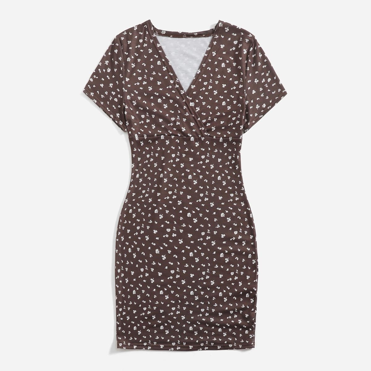

Ditsy Floral Wrap Dress, Mocha brown