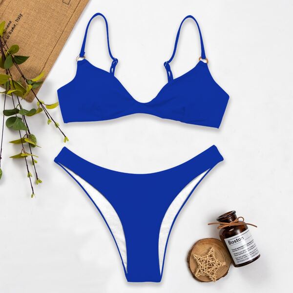 

Plain High Cut Bikini Swimsuit, Royal blue