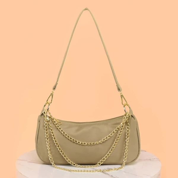 

Minimalist Chain Decor Shoulder Bag, Khaki