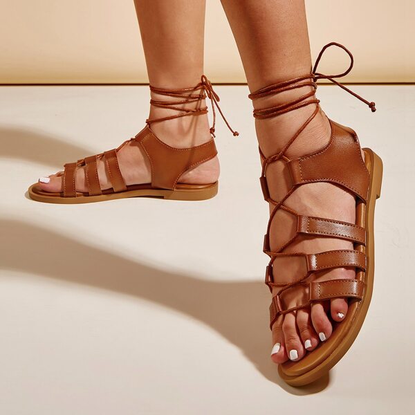 

Tie Leg Gladiator Sandals, Brown