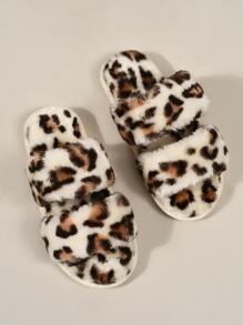 leopard print fluffy slippers