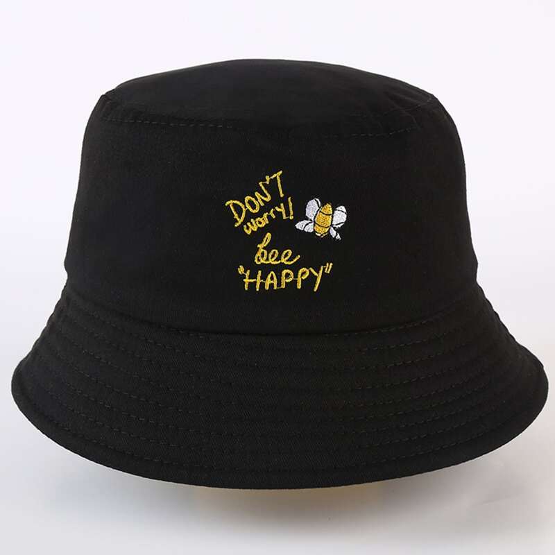 

Bee & Letter Embroidery Bucket Hat, Black