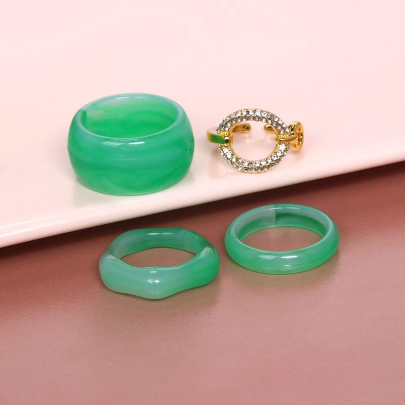 

4pcs Rhinestone Decor Ring, Multicolor