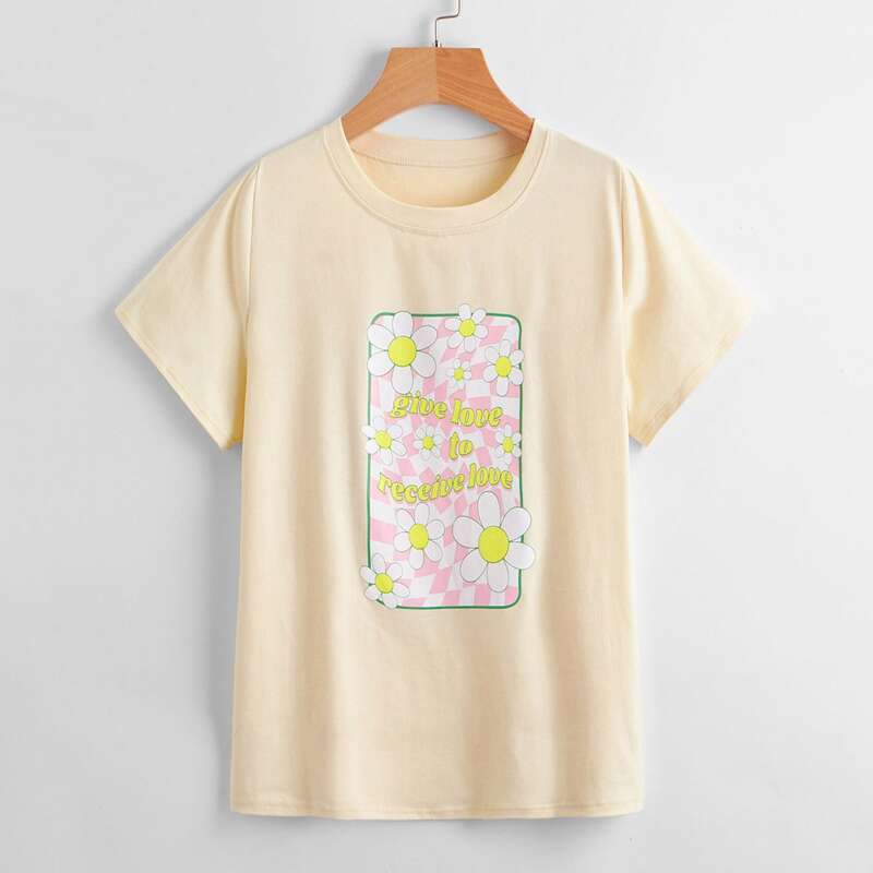 

Letter Floral Graphic Tee, Beige
