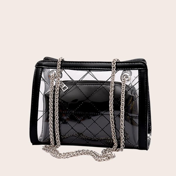 

Clear Chain Shoulder Bag With Inner Pouch, Black