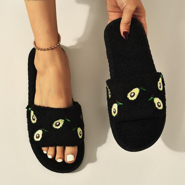 

Fruit Embroidery Bedroom Slippers, Black