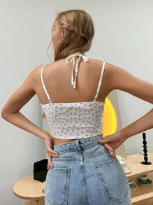 SHEIN EZwear 小碎花抽褶細節吊帶上衣