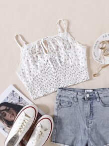 SHEIN EZwear 小碎花抽褶細節吊帶上衣