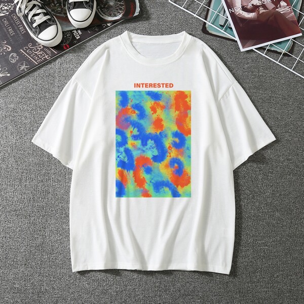 

Men Letter Color Block Tee, White