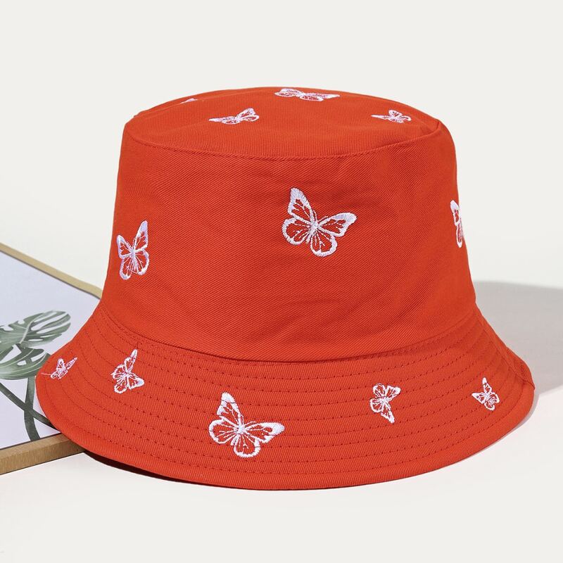 

Butterfly Embroidery Bucket Hat, Orange