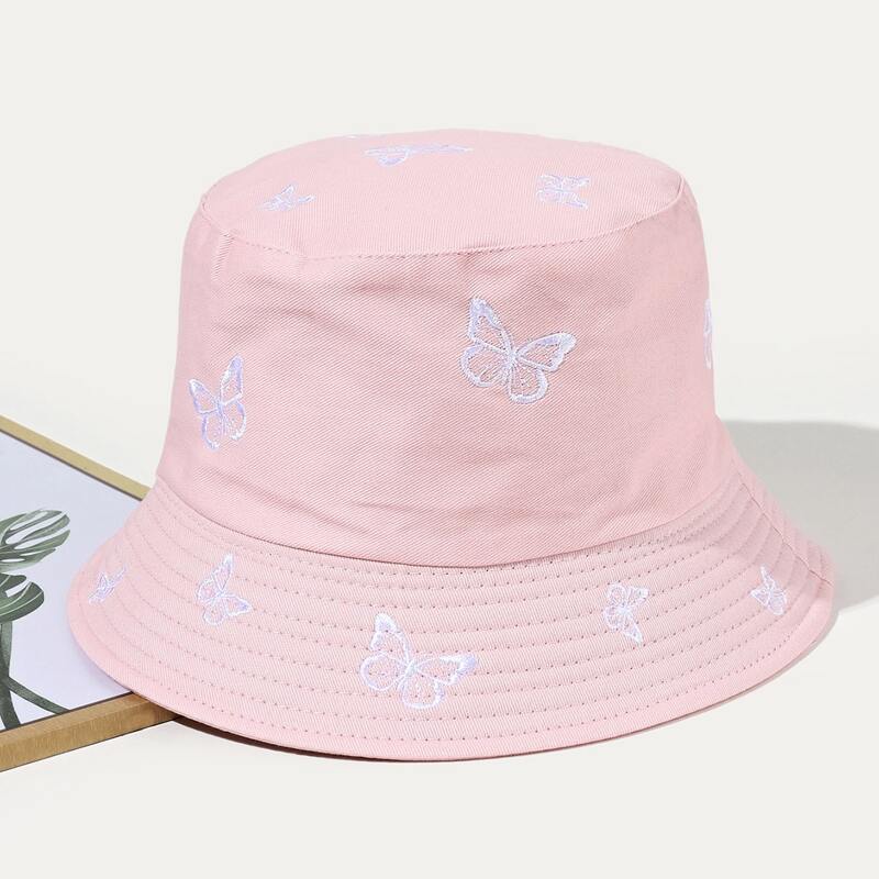 

Butterfly Embroidery Bucket Hat, Pink
