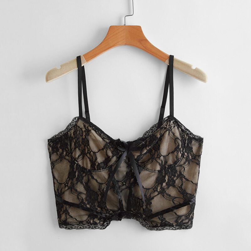 

Lace Bow Crop Cami, Black