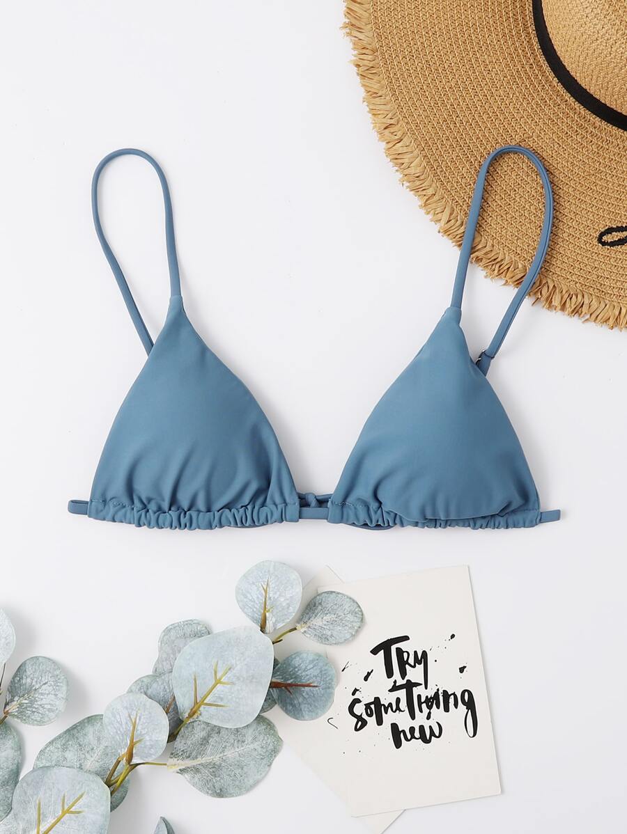 Swim Basics Summer Beach Solid Triangle Bikini Top - Dusty Blue - View 1
