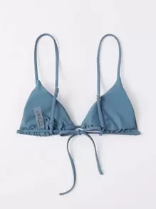 Swim Basics Summer Beach Solid Triangle Bikini Top - Dusty Blue - View 2