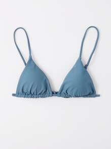 Swim Basics Summer Beach Solid Triangle Bikini Top - Dusty Blue - View 3