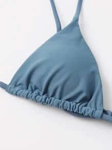 Swim Basics Summer Beach Solid Triangle Bikini Top - Dusty Blue - View 4