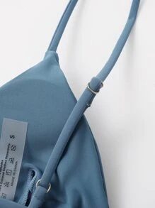 Swim Basics Summer Beach Solid Triangle Bikini Top - Dusty Blue - View 5