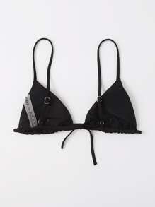 Swim Vcay Summer Beach Solid Triangle Bikini Top - Black - View 2