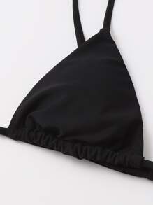 Swim Vcay Summer Beach Solid Triangle Bikini Top - Black - View 4