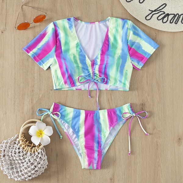 

Tie Dye Drawstring Bikini Swimsuit, Multicolor